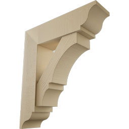 Ekena Millwork - BKTUR0756X28X32BOA01RCPR - Timberthane Faux Wood Balboa Style Bracket w/ Offset Brace, Traditional Ends, 7 1/2"W x 28"D x 32"H, Primed Tan