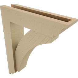 Ekena Millwork - BKTUR0352X14X18THR01RCPR - Timberthane Faux Wood Thorton Style Bracket w/ Offset Brace, Traditional Ends, 3 1/2"W x 14"D x 18"H, Primed Tan