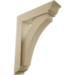 Ekena Millwork - BKTUR0352X14X18THR01RCPR - Timberthane Faux Wood Thorton Style Bracket w/ Offset Brace, Traditional Ends, 3 1/2"W x 14"D x 18"H, Primed Tan