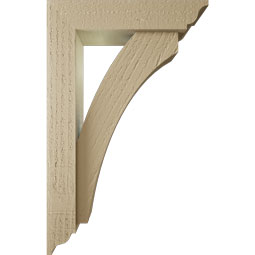 Ekena Millwork - BKTUR0352X14X22THR01RCPR - Timberthane Faux Wood Thorton Style Bracket w/ Offset Brace, Traditional Ends, 3 1/2"W x 14"D x 22"H, Primed Tan