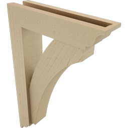 Ekena Millwork - BKTUR0352X14X22THR01RCPR - Timberthane Faux Wood Thorton Style Bracket w/ Offset Brace, Traditional Ends, 3 1/2"W x 14"D x 22"H, Primed Tan
