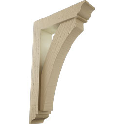 Ekena Millwork - BKTUR0352X14X22THR01RCPR - Timberthane Faux Wood Thorton Style Bracket w/ Offset Brace, Traditional Ends, 3 1/2"W x 14"D x 22"H, Primed Tan