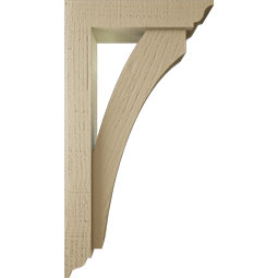 Ekena Millwork - BKTUR0352X14X26THR01RCPR - Timberthane Faux Wood Thorton Style Bracket w/ Offset Brace, Traditional Ends, 3 1/2"W x 14"D x 26"H, Primed Tan