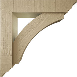 Ekena Millwork - BKTUR0352X16X16THR01RCPR - Timberthane Faux Wood Thorton Style Bracket w/ Offset Brace, Traditional Ends, 3 1/2"W x 16"D x 16"H, Primed Tan
