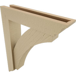 Ekena Millwork - BKTUR0352X16X20THR01RCPR - Timberthane Faux Wood Thorton Style Bracket w/ Offset Brace, Traditional Ends, 3 1/2"W x 16"D x 20"H, Primed Tan