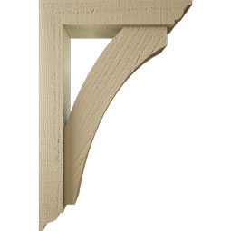Ekena Millwork - BKTUR0352X16X24THR01RCPR - Timberthane Faux Wood Thorton Style Bracket w/ Offset Brace, Traditional Ends, 3 1/2"W x 16"D x 24"H, Primed Tan