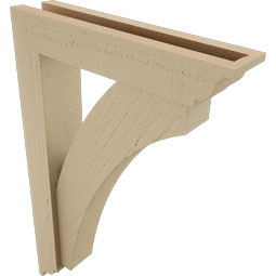Ekena Millwork - BKTUR0352X16X24THR01RCPR - Timberthane Faux Wood Thorton Style Bracket w/ Offset Brace, Traditional Ends, 3 1/2"W x 16"D x 24"H, Primed Tan