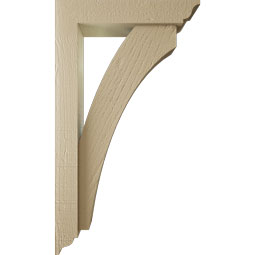 Ekena Millwork - BKTUR0352X16X28THR01RCPR - Timberthane Faux Wood Thorton Style Bracket w/ Offset Brace, Traditional Ends, 3 1/2"W x 16"D x 28"H, Primed Tan