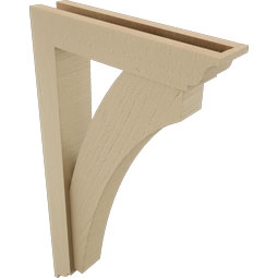 Ekena Millwork - BKTUR0352X16X28THR01RCPR - Timberthane Faux Wood Thorton Style Bracket w/ Offset Brace, Traditional Ends, 3 1/2"W x 16"D x 28"H, Primed Tan