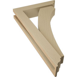 Ekena Millwork - BKTUR0352X16X28THR01RCPR - Timberthane Faux Wood Thorton Style Bracket w/ Offset Brace, Traditional Ends, 3 1/2"W x 16"D x 28"H, Primed Tan