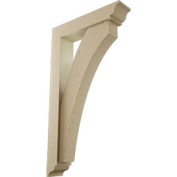 Ekena Millwork - BKTUR0352X16X28THR01RCPR - Timberthane Faux Wood Thorton Style Bracket w/ Offset Brace, Traditional Ends, 3 1/2"W x 16"D x 28"H, Primed Tan