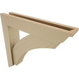 Ekena Millwork - BKTUR0352X18X18THR01RCPR - Timberthane Faux Wood Thorton Style Bracket w/ Offset Brace, Traditional Ends, 3 1/2"W x 18"D x 18"H, Primed Tan