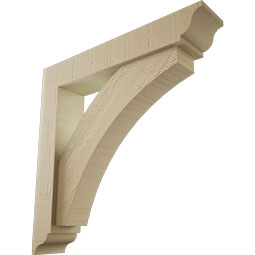 Ekena Millwork - BKTUR0352X18X18THR01RCPR - Timberthane Faux Wood Thorton Style Bracket w/ Offset Brace, Traditional Ends, 3 1/2"W x 18"D x 18"H, Primed Tan