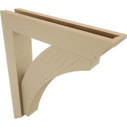 Ekena Millwork - BKTUR0352X18X22THR01RCPR - Timberthane Faux Wood Thorton Style Bracket w/ Offset Brace, Traditional Ends, 3 1/2"W x 18"D x 22"H, Primed Tan