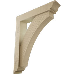 Ekena Millwork - BKTUR0352X18X22THR01RCPR - Timberthane Faux Wood Thorton Style Bracket w/ Offset Brace, Traditional Ends, 3 1/2"W x 18"D x 22"H, Primed Tan