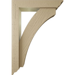 Ekena Millwork - BKTUR0352X18X26THR01RCPR - Timberthane Faux Wood Thorton Style Bracket w/ Offset Brace, Traditional Ends, 3 1/2"W x 18"D x 26"H, Primed Tan
