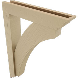 Ekena Millwork - BKTUR0352X18X26THR01RCPR - Timberthane Faux Wood Thorton Style Bracket w/ Offset Brace, Traditional Ends, 3 1/2"W x 18"D x 26"H, Primed Tan