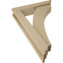 Ekena Millwork - BKTUR0352X18X26THR01RCPR - Timberthane Faux Wood Thorton Style Bracket w/ Offset Brace, Traditional Ends, 3 1/2"W x 18"D x 26"H, Primed Tan