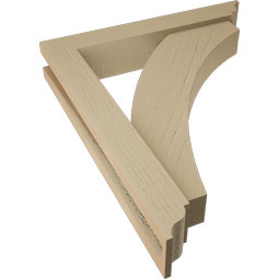 Ekena Millwork - BKTUR0352X20X24THR01RCPR - Timberthane Faux Wood Thorton Style Bracket w/ Offset Brace, Traditional Ends, 3 1/2"W x 20"D x 24"H, Primed Tan