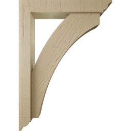 Ekena Millwork - BKTUR0352X20X28THR01RCPR - Timberthane Faux Wood Thorton Style Bracket w/ Offset Brace, Traditional Ends, 3 1/2"W x 20"D x 28"H, Primed Tan
