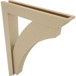 Ekena Millwork - BKTUR0352X20X28THR01RCPR - Timberthane Faux Wood Thorton Style Bracket w/ Offset Brace, Traditional Ends, 3 1/2"W x 20"D x 28"H, Primed Tan