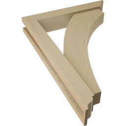 Ekena Millwork - BKTUR0352X20X28THR01RCPR - Timberthane Faux Wood Thorton Style Bracket w/ Offset Brace, Traditional Ends, 3 1/2"W x 20"D x 28"H, Primed Tan