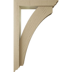 Ekena Millwork - BKTUR0352X20X32THR01RCPR - Timberthane Faux Wood Thorton Style Bracket w/ Offset Brace, Traditional Ends, 3 1/2"W x 20"D x 32"H, Primed Tan