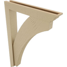 Ekena Millwork - BKTUR0352X22X34THR01RCPR - Timberthane Faux Wood Thorton Style Bracket w/ Offset Brace, Traditional Ends, 3 1/2"W x 22"D x 34"H, Primed Tan