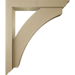 Ekena Millwork - BKTUR0352X24X28THR01RCPR - Timberthane Faux Wood Thorton Style Bracket w/ Offset Brace, Traditional Ends, 3 1/2"W x 24"D x 28"H, Primed Tan