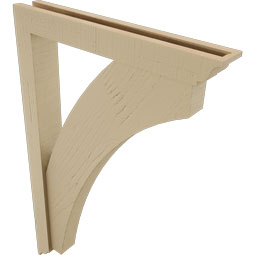 Ekena Millwork - BKTUR0352X24X36THR01RCPR - Timberthane Faux Wood Thorton Style Bracket w/ Offset Brace, Traditional Ends, 3 1/2"W x 24"D x 36"H, Primed Tan