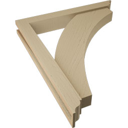 Ekena Millwork - BKTUR0352X26X30THR01RCPR - Timberthane Faux Wood Thorton Style Bracket w/ Offset Brace, Traditional Ends, 3 1/2"W x 26"D x 30"H, Primed Tan