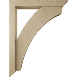 Ekena Millwork - BKTUR0352X26X34THR01RCPR - Timberthane Faux Wood Thorton Style Bracket w/ Offset Brace, Traditional Ends, 3 1/2"W x 26"D x 34"H, Primed Tan