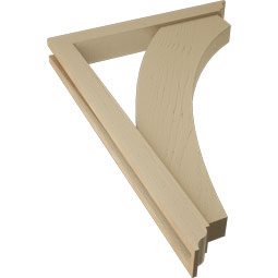 Ekena Millwork - BKTUR0352X26X38THR01RCPR - Timberthane Faux Wood Thorton Style Bracket w/ Offset Brace, Traditional Ends, 3 1/2"W x 26"D x 38"H, Primed Tan