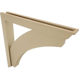 Ekena Millwork - BKTUR0352X28X28THR01RCPR - Timberthane Faux Wood Thorton Style Bracket w/ Offset Brace, Traditional Ends, 3 1/2"W x 28"D x 28"H, Primed Tan