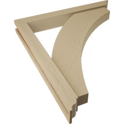 Ekena Millwork - BKTUR0352X28X32THR01RCPR - Timberthane Faux Wood Thorton Style Bracket w/ Offset Brace, Traditional Ends, 3 1/2"W x 28"D x 32"H, Primed Tan