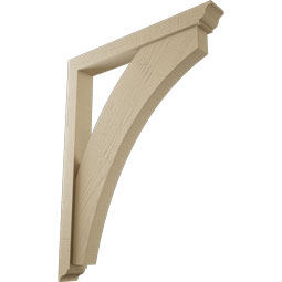 Ekena Millwork - BKTUR0352X28X36THR01RCPR - Timberthane Faux Wood Thorton Style Bracket w/ Offset Brace, Traditional Ends, 3 1/2"W x 28"D x 36"H, Primed Tan