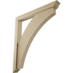 Ekena Millwork - BKTUR0352X30X34THR01RCPR - Timberthane Faux Wood Thorton Style Bracket w/ Offset Brace, Traditional Ends, 3 1/2"W x 30"D x 34"H, Primed Tan