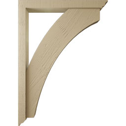 Ekena Millwork - BKTUR0352X30X42THR01RCPR - Timberthane Faux Wood Thorton Style Bracket w/ Offset Brace, Traditional Ends, 3 1/2"W x 30"D x 42"H, Primed Tan