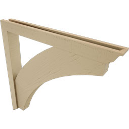 Ekena Millwork - BKTUR0352X32X32THR01RCPR - Timberthane Faux Wood Thorton Style Bracket w/ Offset Brace, Traditional Ends, 3 1/2"W x 32"D x 32"H, Primed Tan