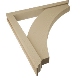 Ekena Millwork - BKTUR0352X32X32THR01RCPR - Timberthane Faux Wood Thorton Style Bracket w/ Offset Brace, Traditional Ends, 3 1/2"W x 32"D x 32"H, Primed Tan