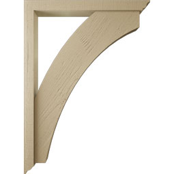 Ekena Millwork - BKTUR0352X32X44THR01RCPR - Timberthane Faux Wood Thorton Style Bracket w/ Offset Brace, Traditional Ends, 3 1/2"W x 32"D x 44"H, Primed Tan