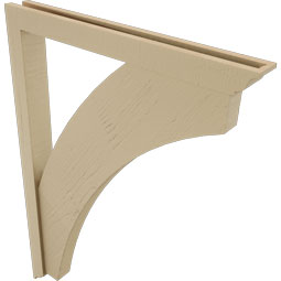 Ekena Millwork - BKTUR0352X32X44THR01RCPR - Timberthane Faux Wood Thorton Style Bracket w/ Offset Brace, Traditional Ends, 3 1/2"W x 32"D x 44"H, Primed Tan