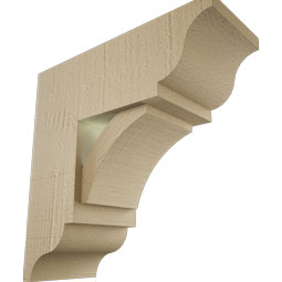 Ekena Millwork - BKTUR0554X14X14THR01RCPR - Timberthane Faux Wood Thorton Style Bracket w/ Offset Brace, Traditional Ends, 5 1/2"W x 14"D x 14"H, Primed Tan