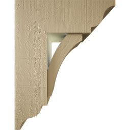 Ekena Millwork - BKTUR0554X14X18THR01RCPR - Timberthane Faux Wood Thorton Style Bracket w/ Offset Brace, Traditional Ends, 5 1/2"W x 14"D x 18"H, Primed Tan