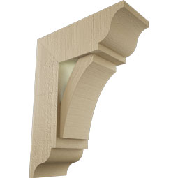 Ekena Millwork - BKTUR0554X14X18THR01RCPR - Timberthane Faux Wood Thorton Style Bracket w/ Offset Brace, Traditional Ends, 5 1/2"W x 14"D x 18"H, Primed Tan
