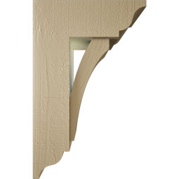 Ekena Millwork - BKTUR0554X14X22THR01RCPR - Timberthane Faux Wood Thorton Style Bracket w/ Offset Brace, Traditional Ends, 5 1/2"W x 14"D x 22"H, Primed Tan