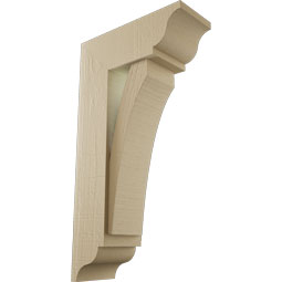 Ekena Millwork - BKTUR0554X14X26THR01RCPR - Timberthane Faux Wood Thorton Style Bracket w/ Offset Brace, Traditional Ends, 5 1/2"W x 14"D x 26"H, Primed Tan