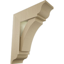 Ekena Millwork - BKTUR0554X16X20THR01RCPR - Timberthane Faux Wood Thorton Style Bracket w/ Offset Brace, Traditional Ends, 5 1/2"W x 16"D x 20"H, Primed Tan
