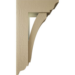 Ekena Millwork - BKTUR0554X16X28THR01RCPR - Timberthane Faux Wood Thorton Style Bracket w/ Offset Brace, Traditional Ends, 5 1/2"W x 16"D x 28"H, Primed Tan