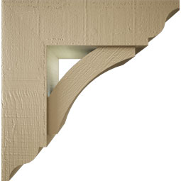 Ekena Millwork - BKTUR0554X18X18THR01RCPR - Timberthane Faux Wood Thorton Style Bracket w/ Offset Brace, Traditional Ends, 5 1/2"W x 18"D x 18"H, Primed Tan